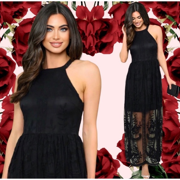 1 LEFT! Elegant Black Lace Valentines Date Night Wedding Dress Lace Dress - Picture 4 of 4